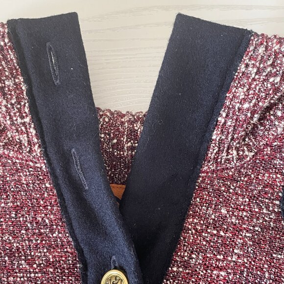 Tory Burch Women's Sweater Large Maroon Tweed Metallic Pullover Long Sleeve - Picture 4 of 10